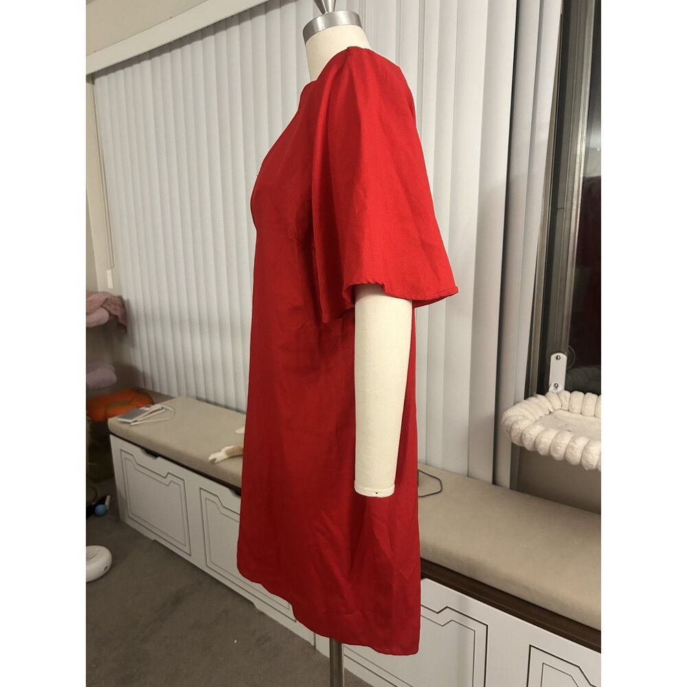 Boohoo Plus Red Choker V Neck Shift Dress Womens US 14 Frill Sleeve NWT Berry - Picture 2 of 7
